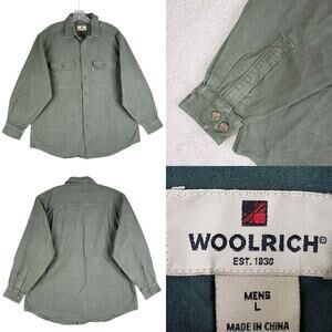 Woolrich Shirt Mens Size Large Long Sleeve Button Down Vintage Canvas Green